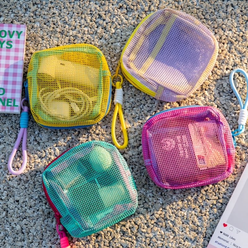 TEMU 2pcs Multi-colored Mesh Travel Storage Bags With Random Colors, Transparent Mesh, Large Capacity For Storing Toiletries, Very Suitable For