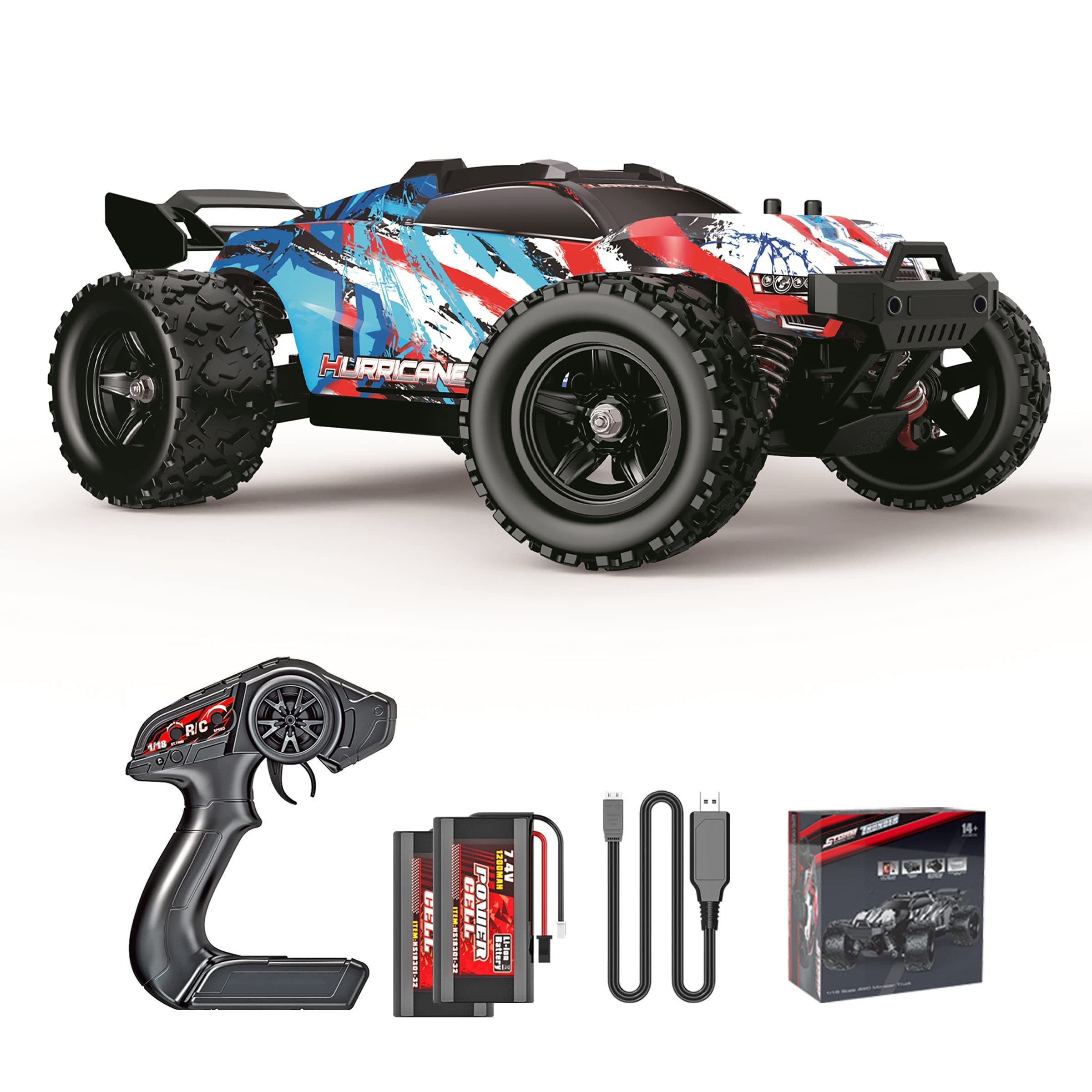 Voiture de cascade RC tout terrain tout terrain avec vitesse élevée de 50  milles par heure, véhicule tout terrain à grande vitesse 4 roues motrices,  distance RC de 300 m, voiture de