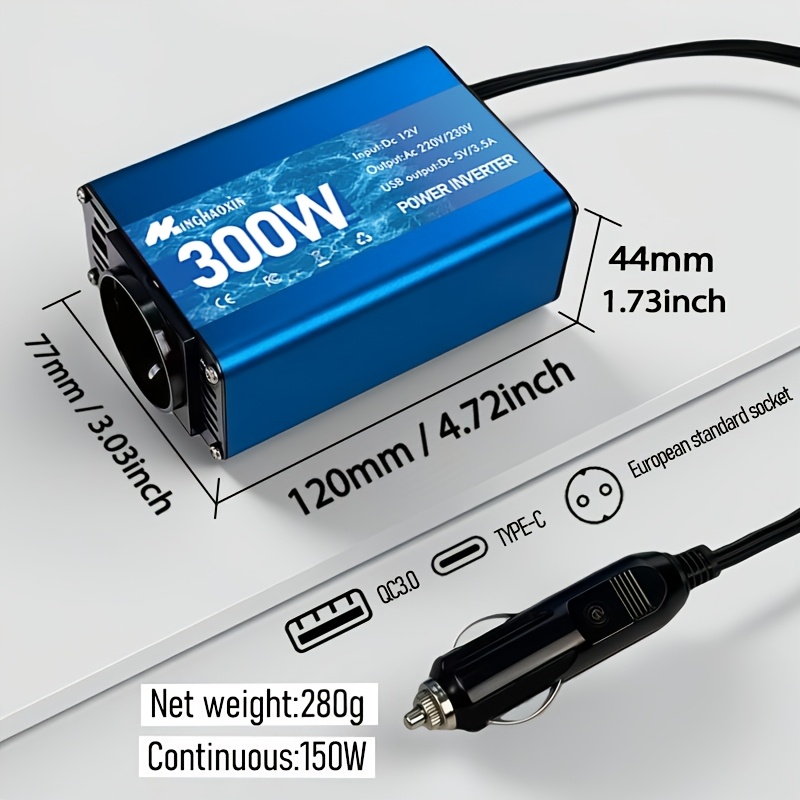 300w Car Power Inverter 12v To 220v/230v Ac Power Converter, Digital Instant Display, Usb Interface, Type-c Interface, Aluminum Alloy Material, Suitable For Home, Rv, Truck, Courtyard