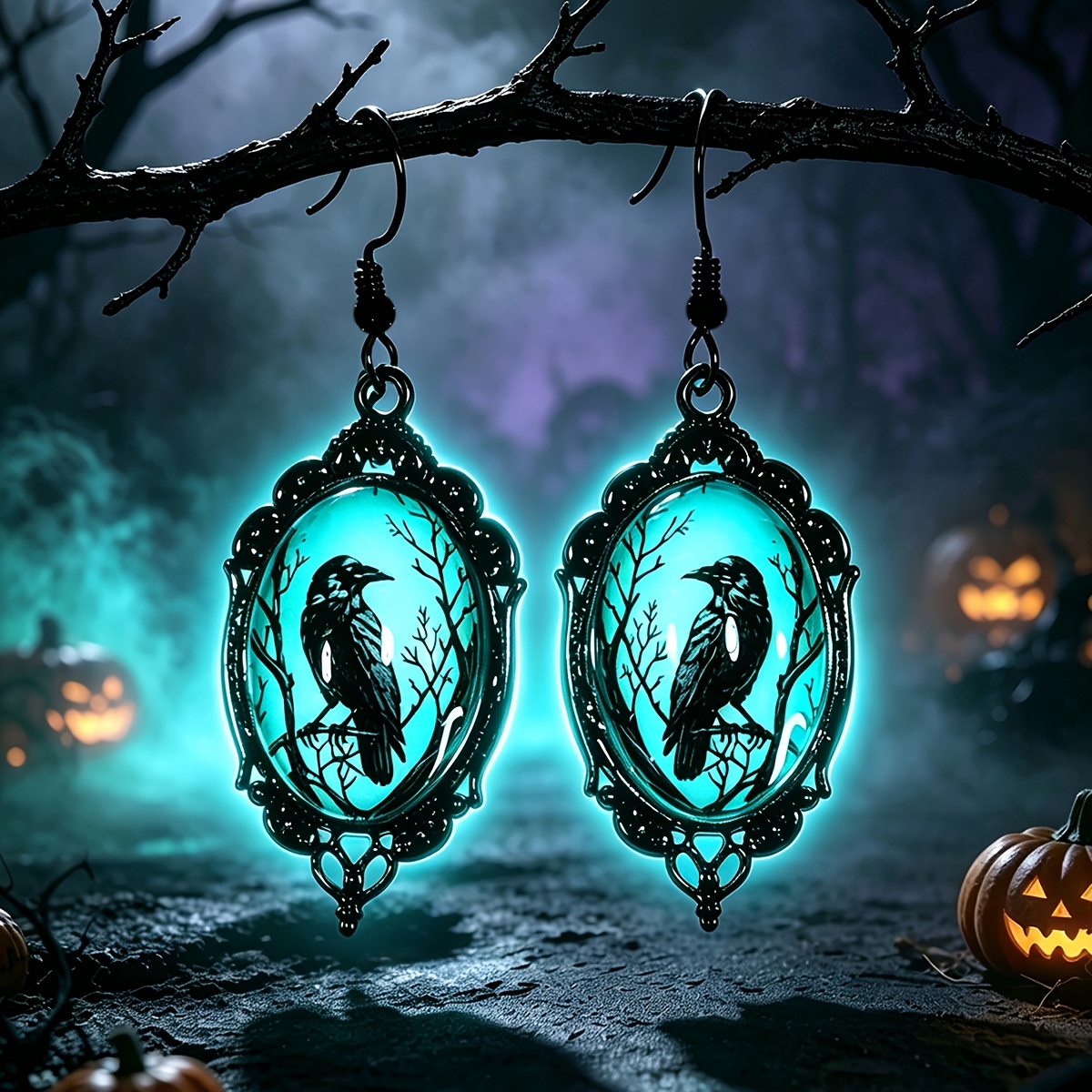 TEMU 1 Pair Gothic Style -dark Drop Earrings, Retro Oval , On A Branch Pendant Earrings, Fashion Additions For Women And For Halloween Parties