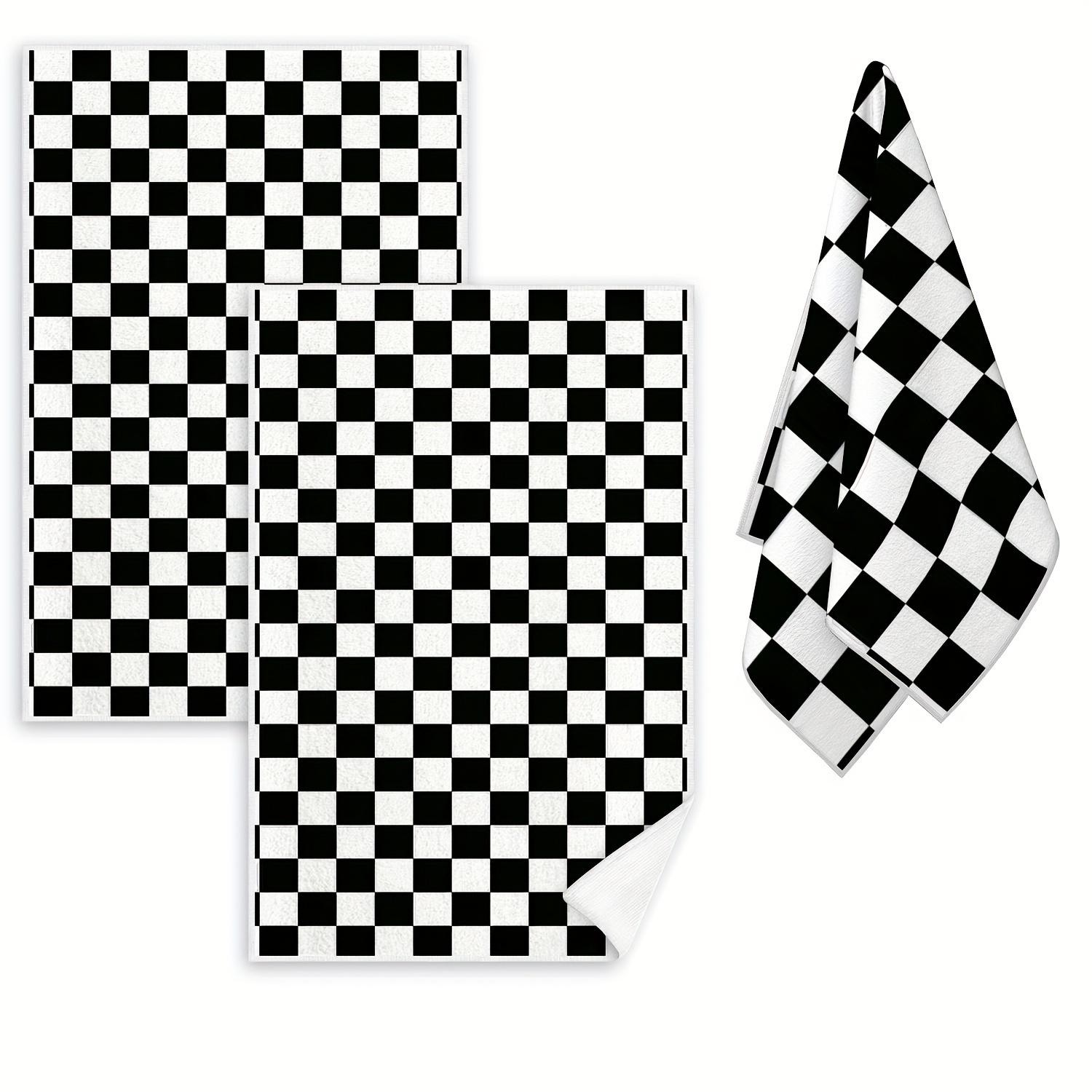 

2pcs, Contemporary Checkered Dish Towels, Ultrafine Fiber, Black & Dishwashing Cloths, Fade-resistant And Machine Washable Kitchen Supplies