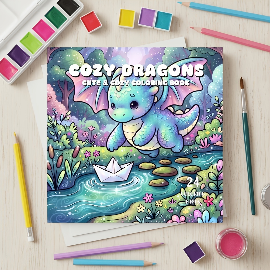 TEMU 1pc Cozy Coloring Book, 24 Pages Single-sided Design, Depicting Cute Forest Time, Quirky , And Warm Daily Moments, , Stimulating Imagination,