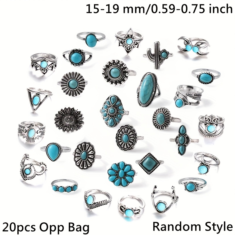 TEMU Wholesale 20pcs/pack Women's Fashion Stacked Ring Retro Bohemian Style Drip Oil Ring Black And Silvery Color Alloy Women's Ring Size 15mm-19mm