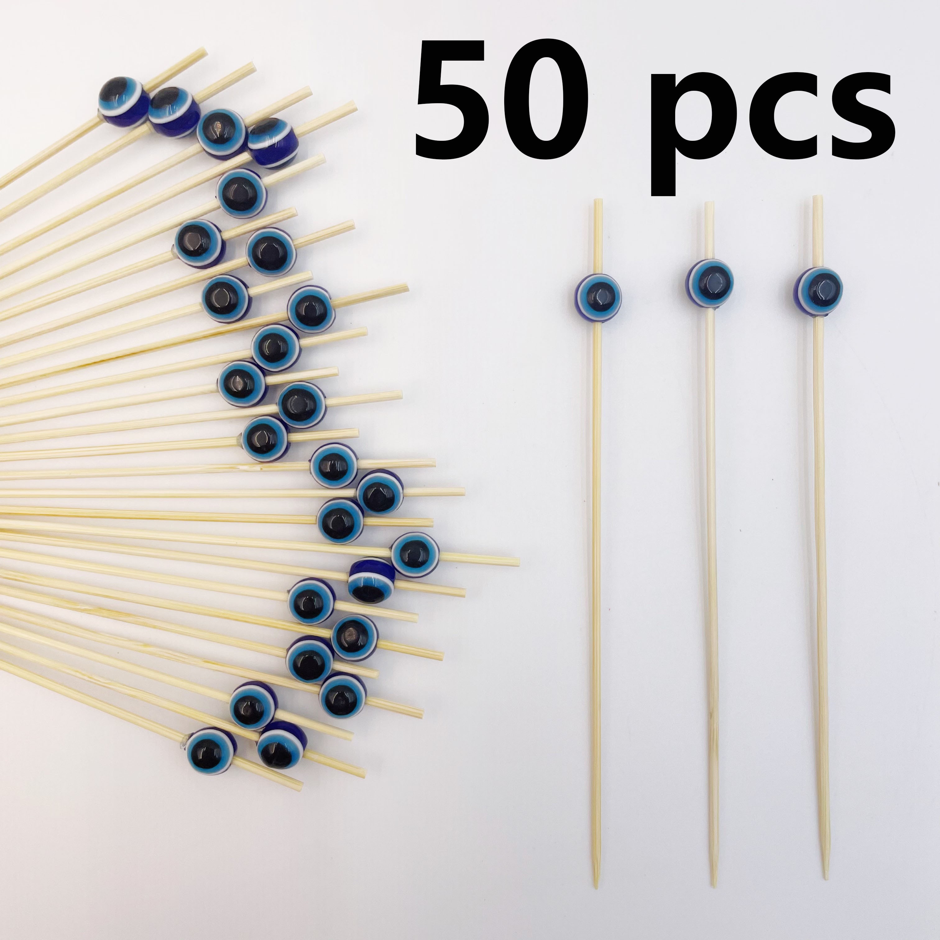 Image of 50/99/150pcs Evil Eye Bamboo Cocktail Picks - Design, Toothpicks Sticks Food Sandwich Appetizer Charcuterie Skewers, Perfect For Themed Parties, Gatherings And Daily Catering, Unique Flair To Settings