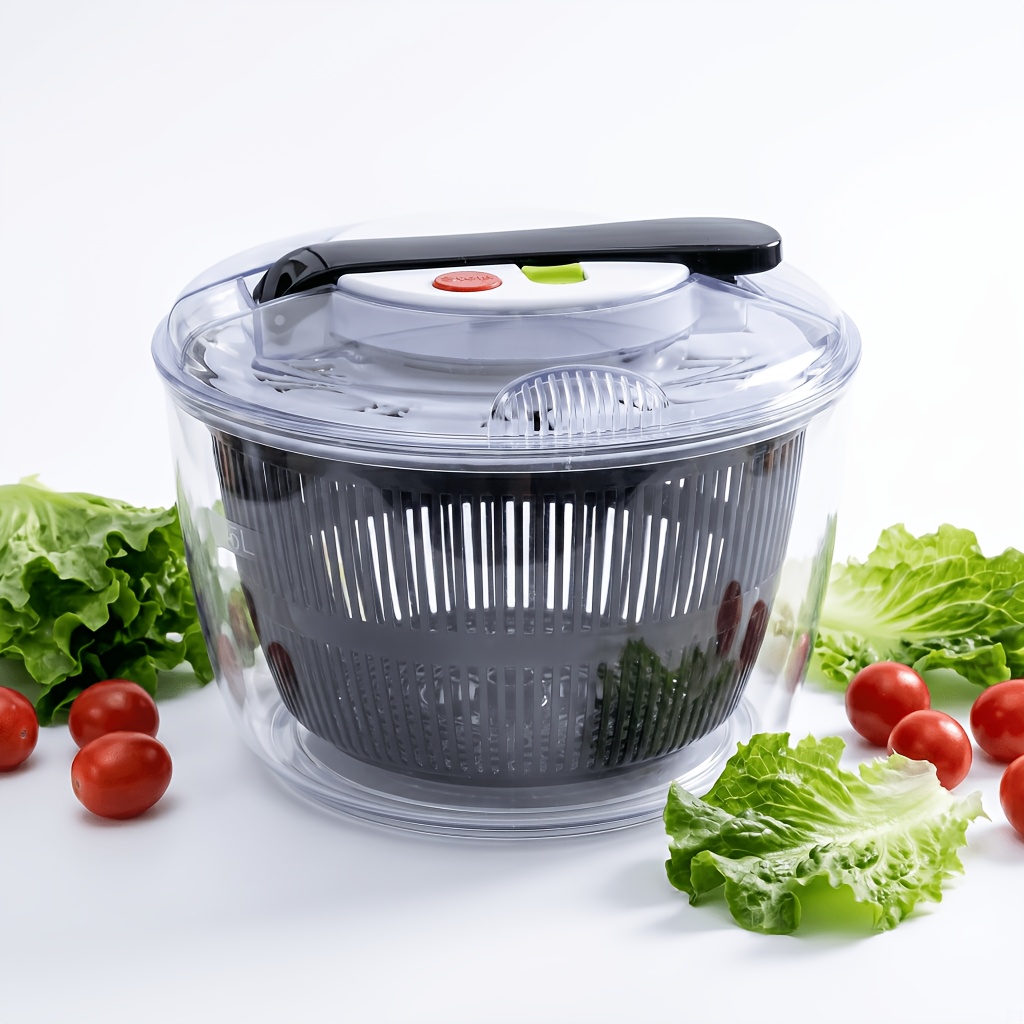5l Salad Spinner, Large Capacity Vegetable Fruit Dehydrator, Manual Lettuce Dryer With Basket, Kitchen Colander For Washing And Drying