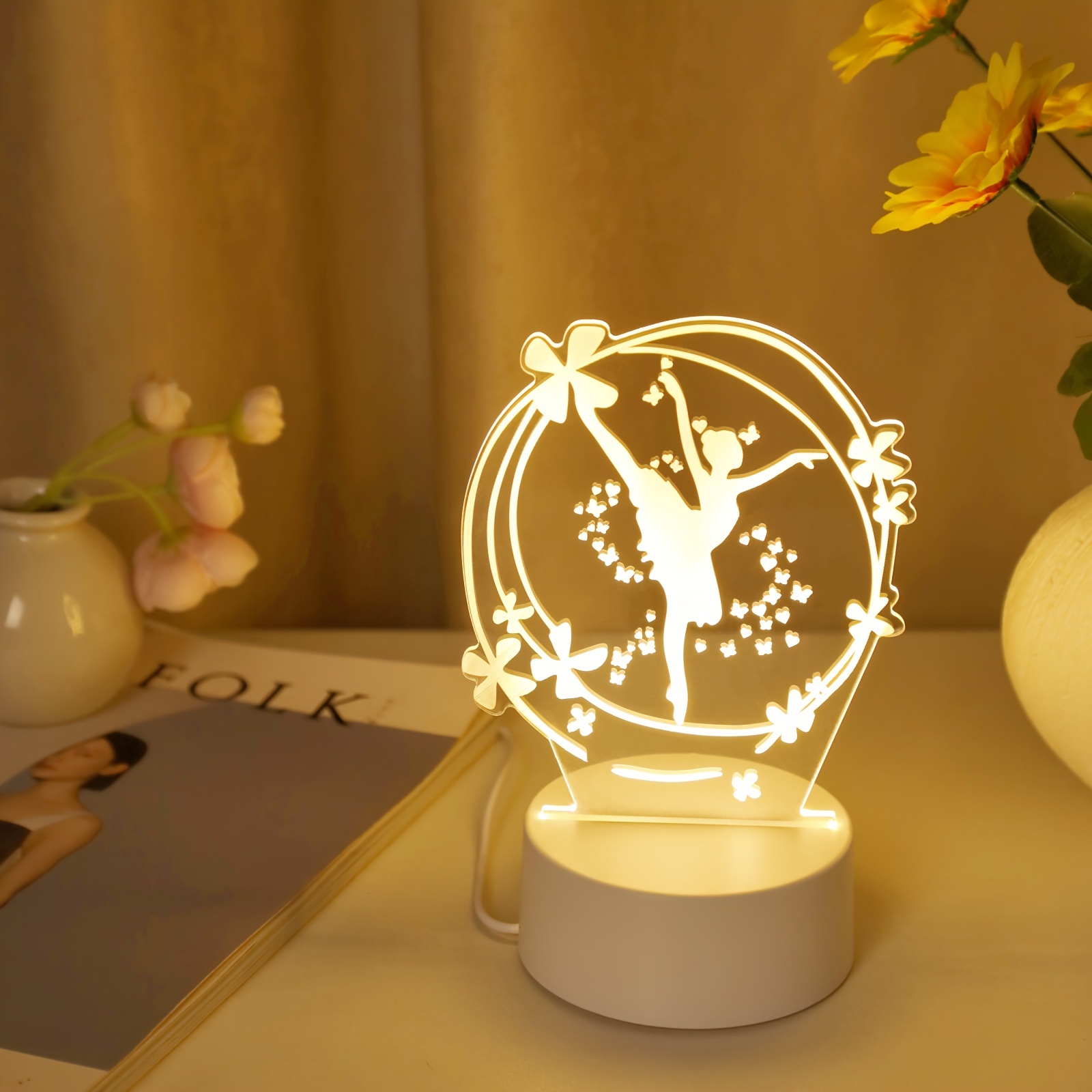 

Modern 3d Ballet Dancer Led Night Light, Usb Powered Monochrome Warm , -themed Tabletop Decorative Lamp For Bedroom And Various Room Types, Geometric Pattern Uplight Without Battery - 1pc