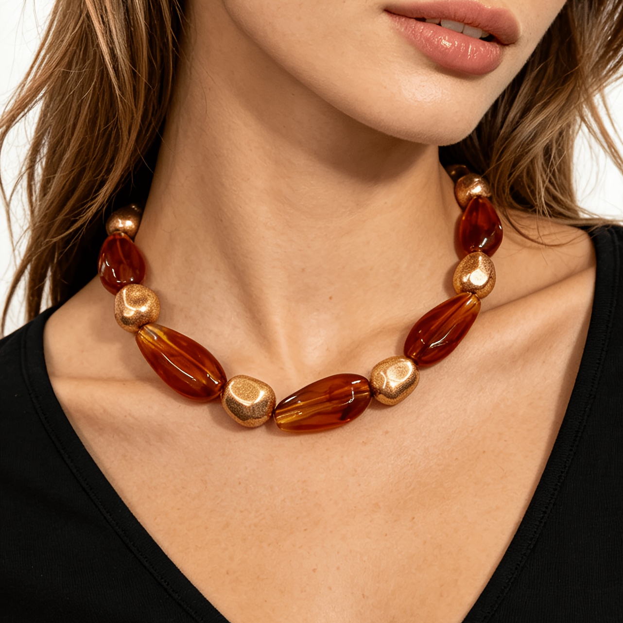 Women's Fashion Statement Necklace with Irregular Bead Chain