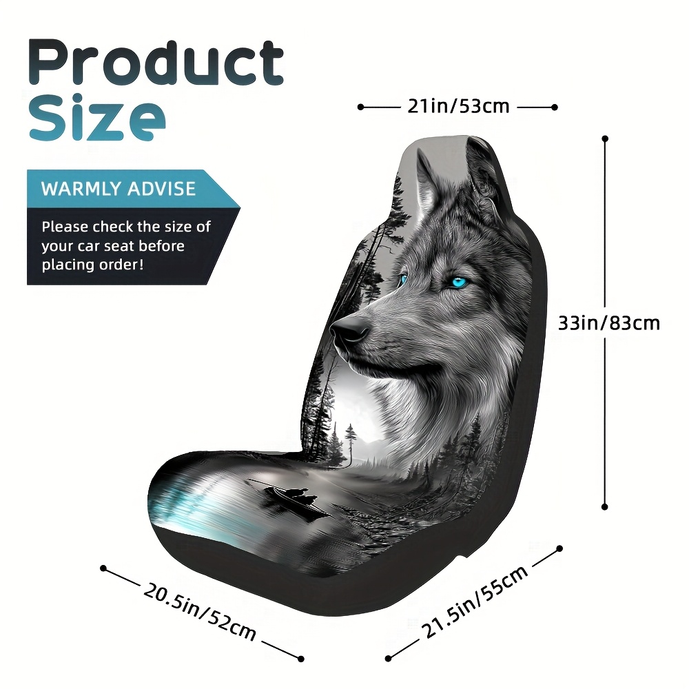 TEMU 2pcs, Modern Wolfs Gaze Over Lake Print Car Seat Covers, Comfortable And Washable, Fit For Most Vehicles, Great For Stylish Interior Upgrade And