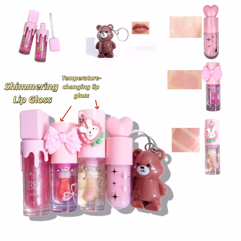 pink sphere multi style lip makeup set 5pcs kit cute bunny tinted lip oil 3d bear matte lip glaze heart shaped head cream moisturizing lip base cream bottle pearlescent shimmer lip gloss beautiful christmas gift birthday gift 5 lip se Product details 2