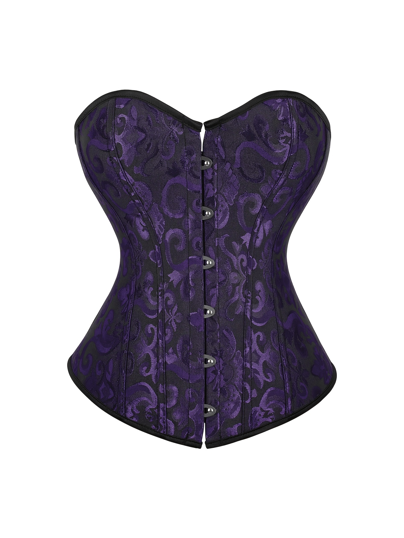 White Lace-Up Corset Top - Strapless, Tummy Control, Slimming Fishbone Bustier with Floral Jacquard Design, Front Hook Closure for Women