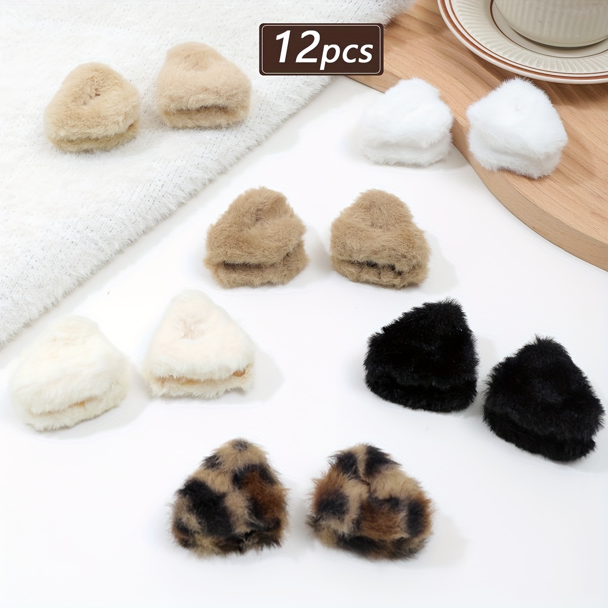 Image of 6/12pcs Plush Cat Ear Side Hairpins, Small Grabbers, Suitable For Broken Hair On The Forehead And , Half-tied Ponytail Bangs Clip, Daily Wear And Autumn And Winter Hair Accessories Gifts