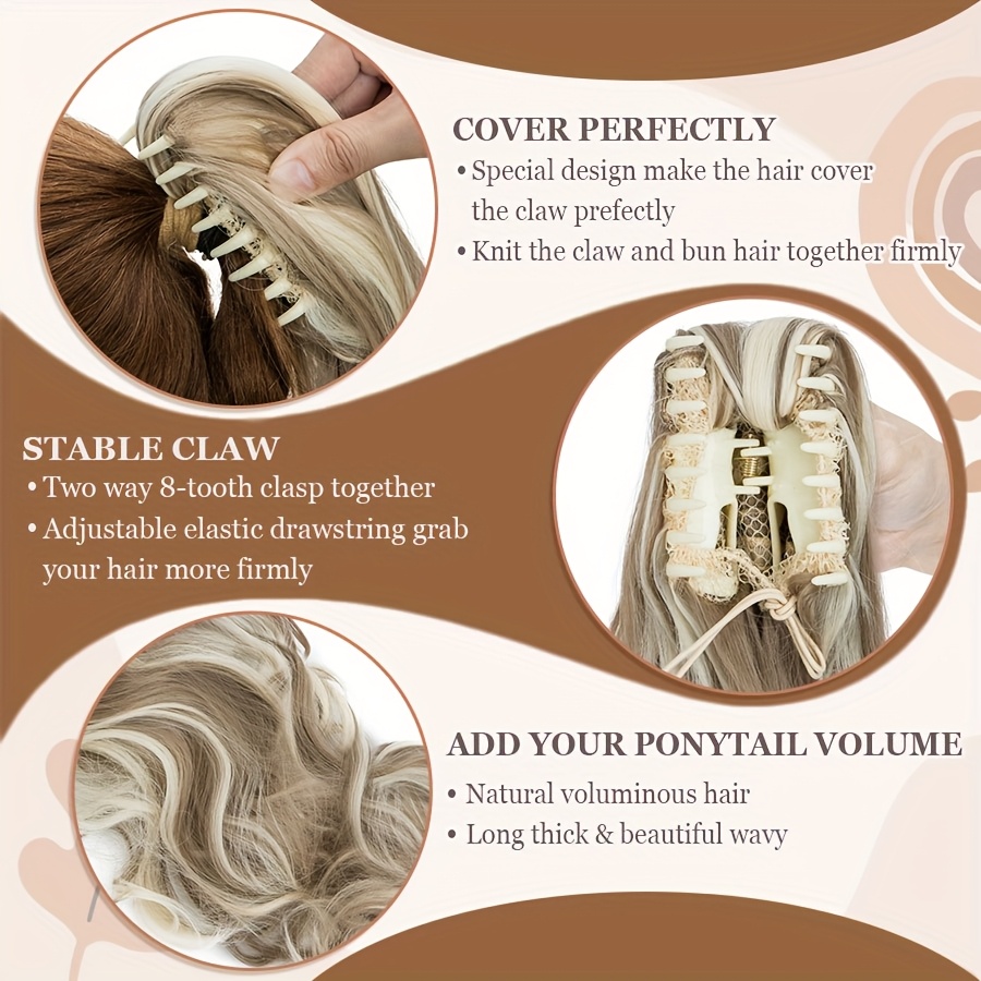 1pc long 24 clip in ponytail hair extensions heat resistant synthetic ponytail with jaw clip dark brown blonde gray black beige volume dimension for parties everyday   womens hairstyle addition details 4