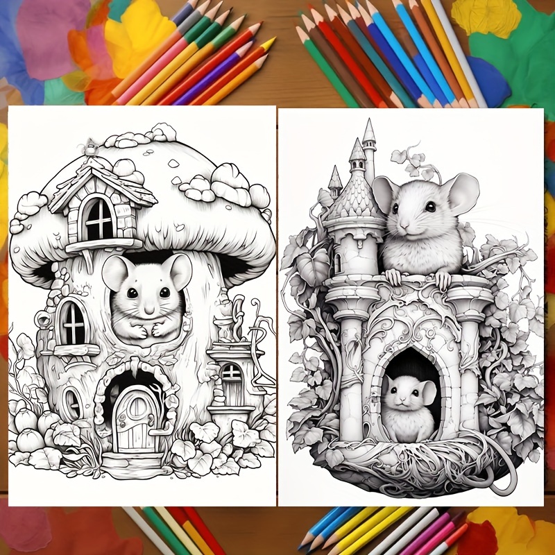 Deluxe Mouse Coloring Book 22 Pages Relaxing Art & Craft Activity