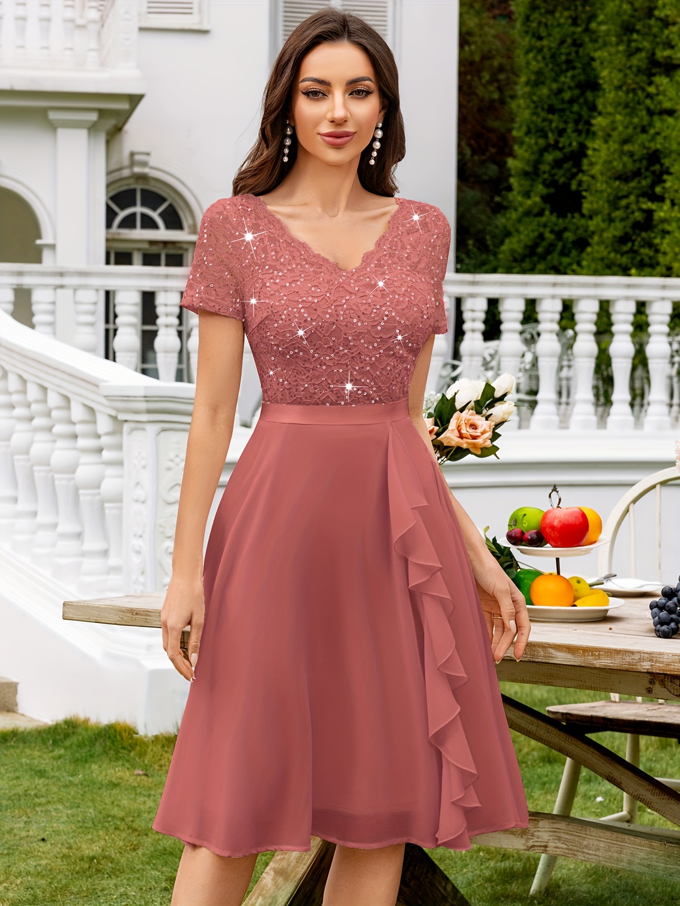 Cap Sleeve Sequin Lace Dress With V Neck Lipsy Petite Sequin Lace