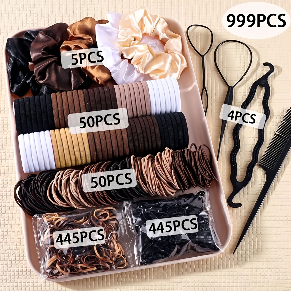 999pcs Medela Hair Tie Set, Including -tone Hair Ties And Seamless Hair Ties, With Hair Elastics And Styling Tools, A Full Set Of Large-pack Hair Accessories
