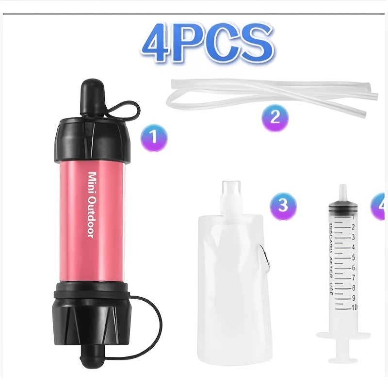 TEMU 4pcs - Large Capacity Emergency Water Pipe Random Color, Lightweight And Durable, Easy To Operate Personal Water Purifier, Suitable For Camping,