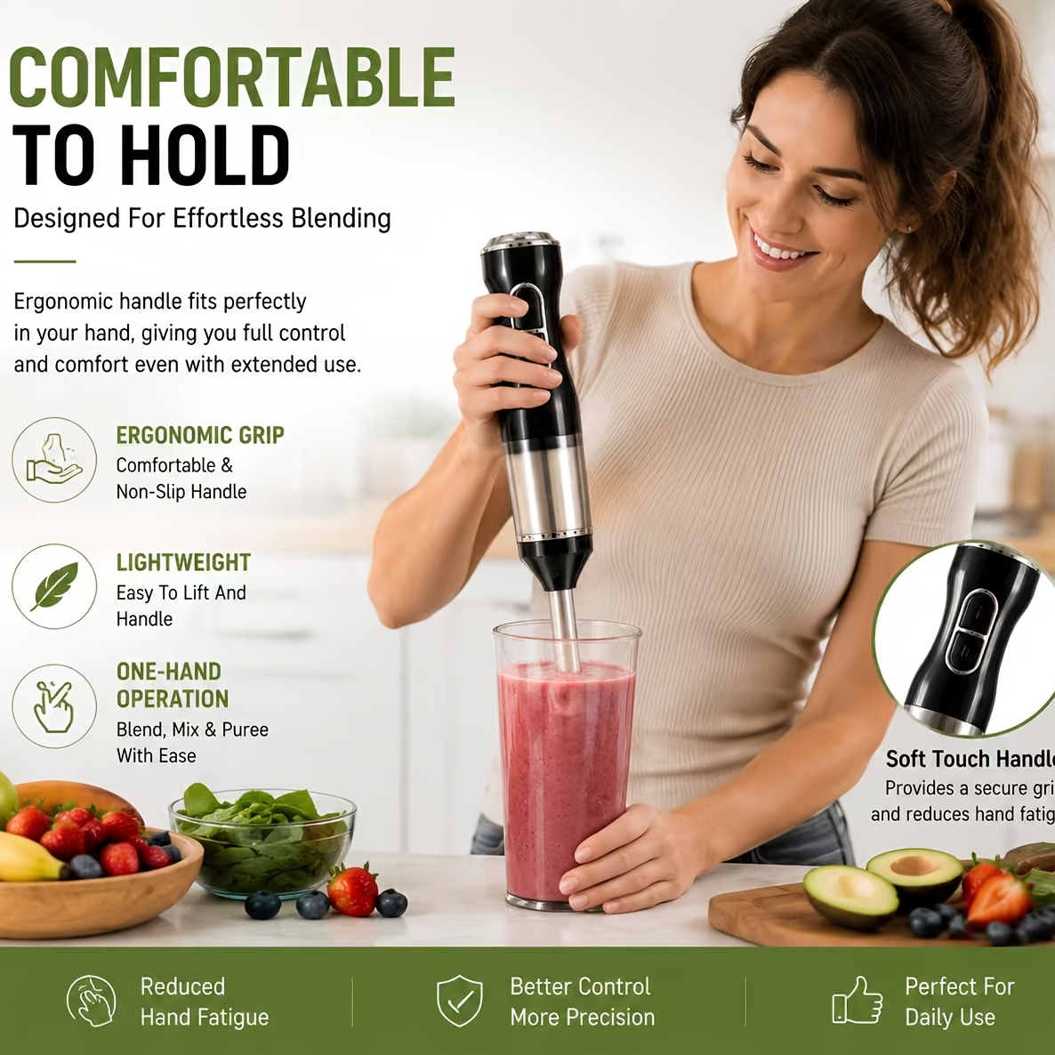 600W Portable Stainless Steel Handheld Blender, 2-Speed Blending... product image 5