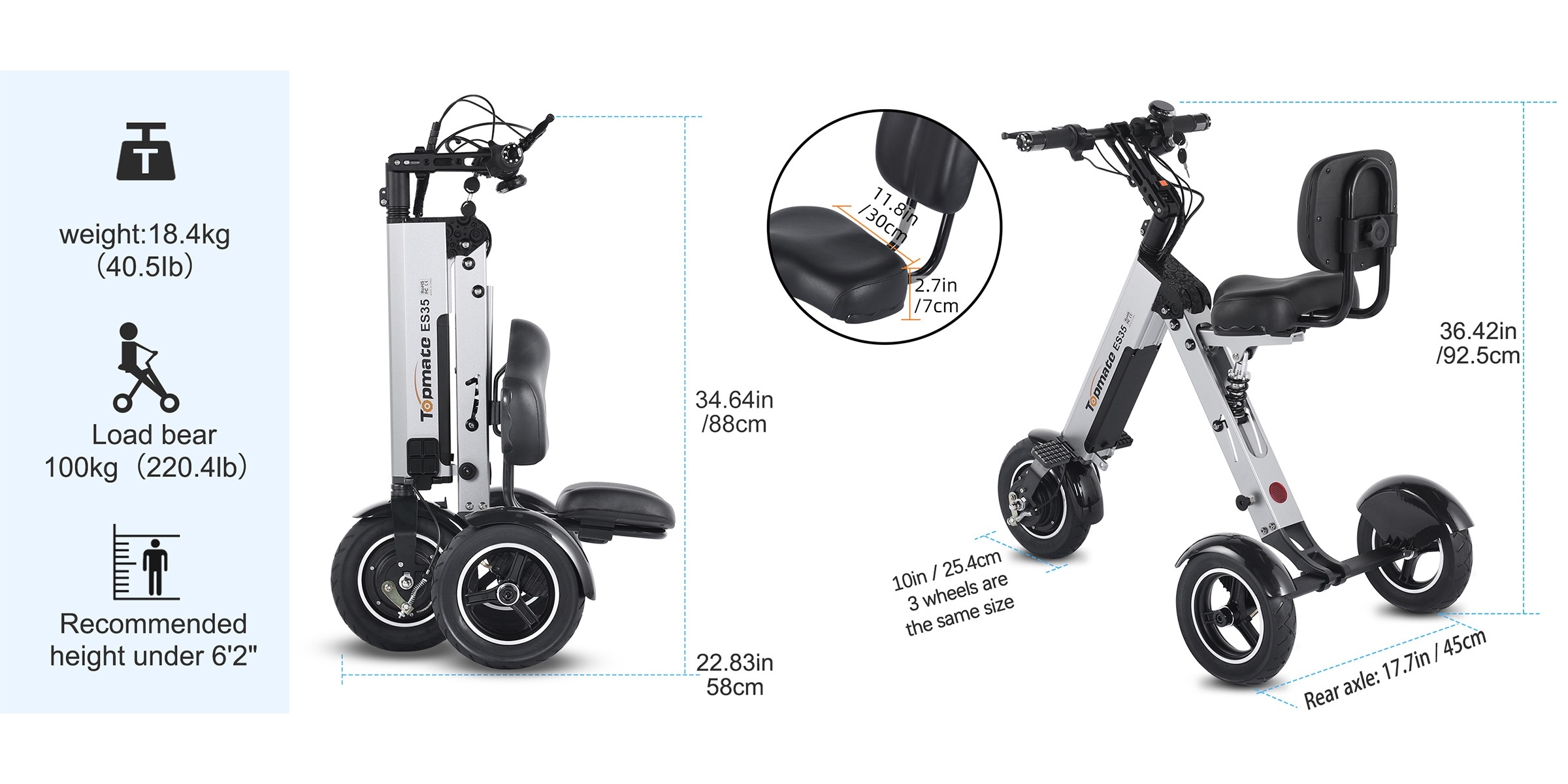e35p 10 inch folding   with adult backrest seat   scooter   with a 36v 7 8ah removable battery featuring       adjustment Product details 8