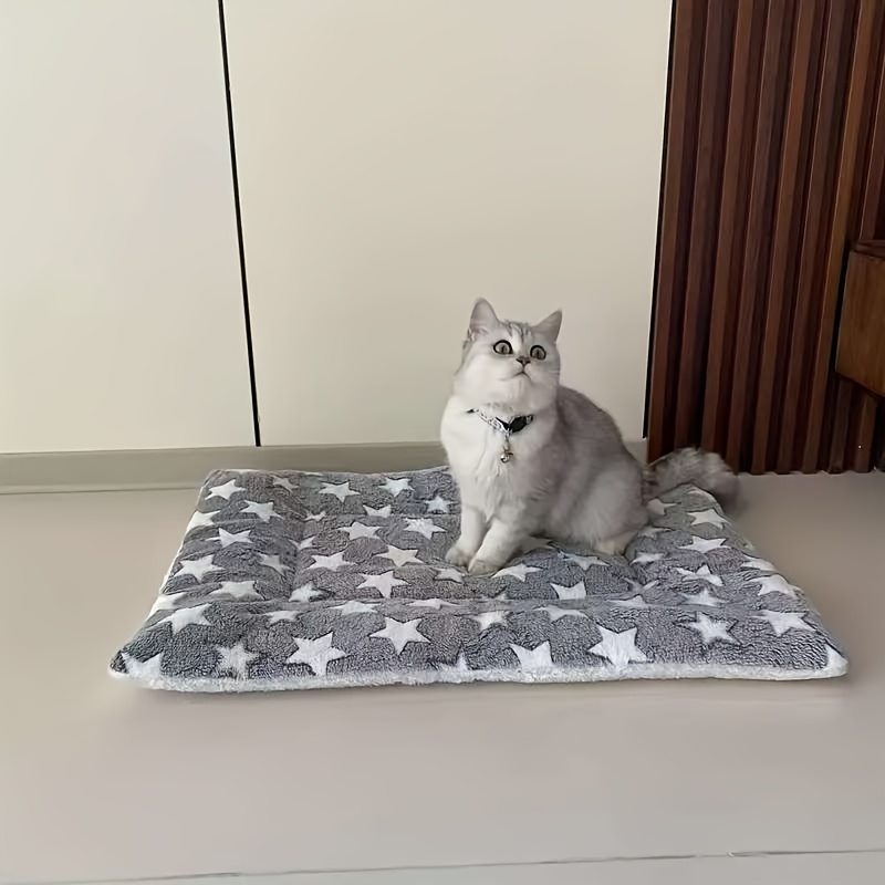 extra thick warm plush cat blanket soft polyester rectangular pet bed with star pattern cozy winter bedding for cats durable   home decor indoor   star pattern bed fluffy texture cat bed Product details 1