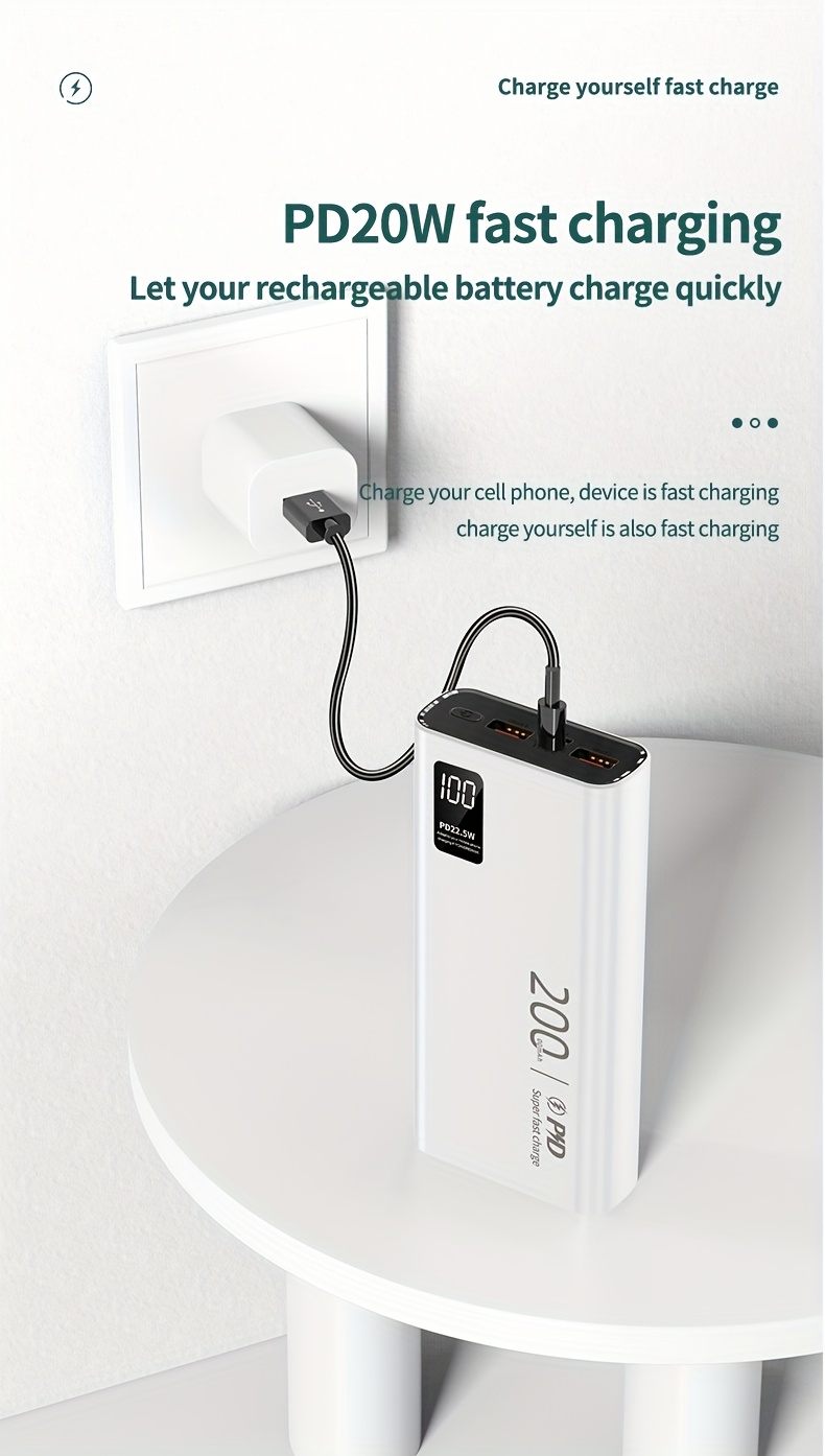 22.5W Fast Charging 20000mAh Portable Power Bank with PD20W Dual Input & Triple Output, USB-C Fast Charging, Compact Design for Smartphones, Tablets, Cameras, Drones, and More, Portable Charger, Tablet Charging Solution, Modern Accessory, Durable Construction, Power Bank Fast Charging, Power Bank For Phone, Power Bank High Power, Power Bank Original, Power Bank With High Capacity