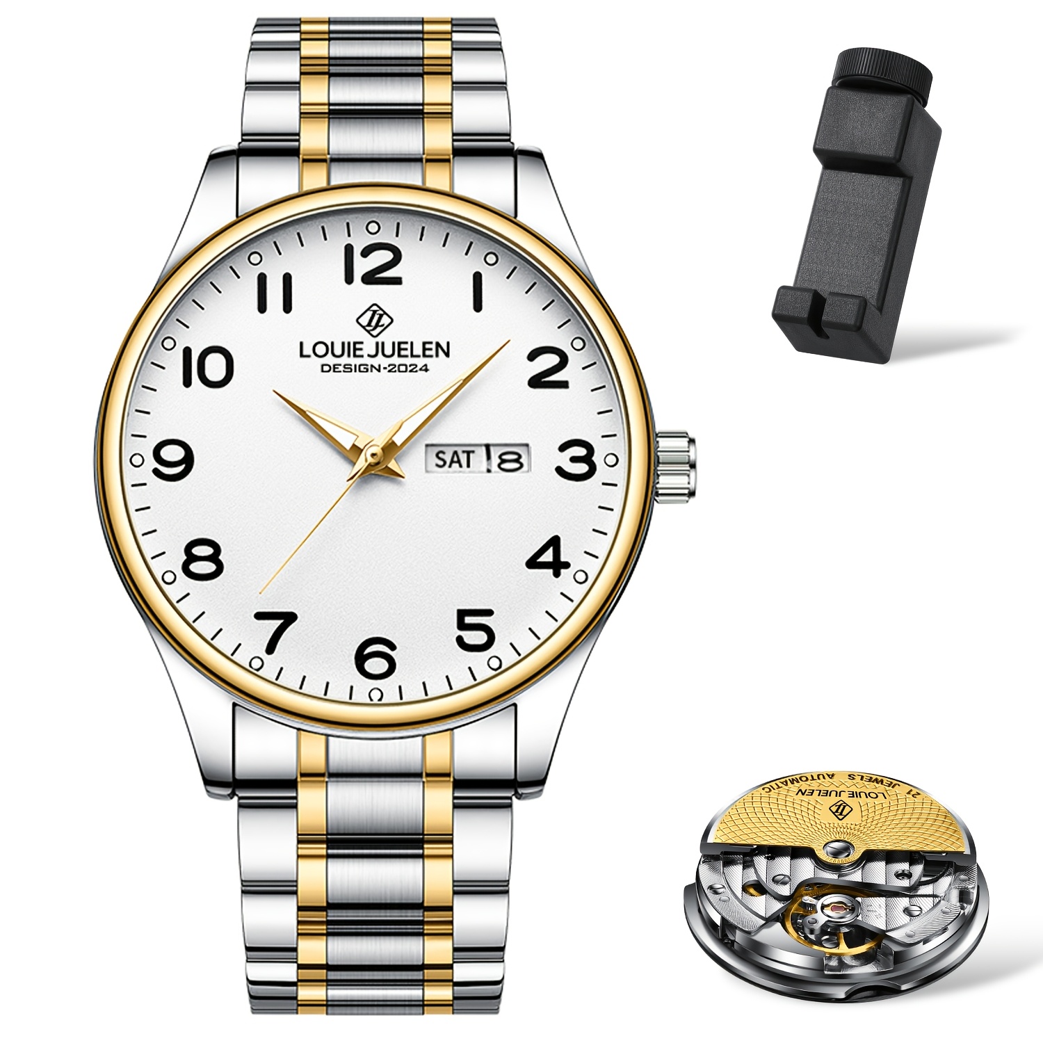Image of Unisex Automatic Mechanical Watch For Men And Women, Stainless Steel Business Wristwatch With Day Display, High-end Gift For Husband, For Couples
