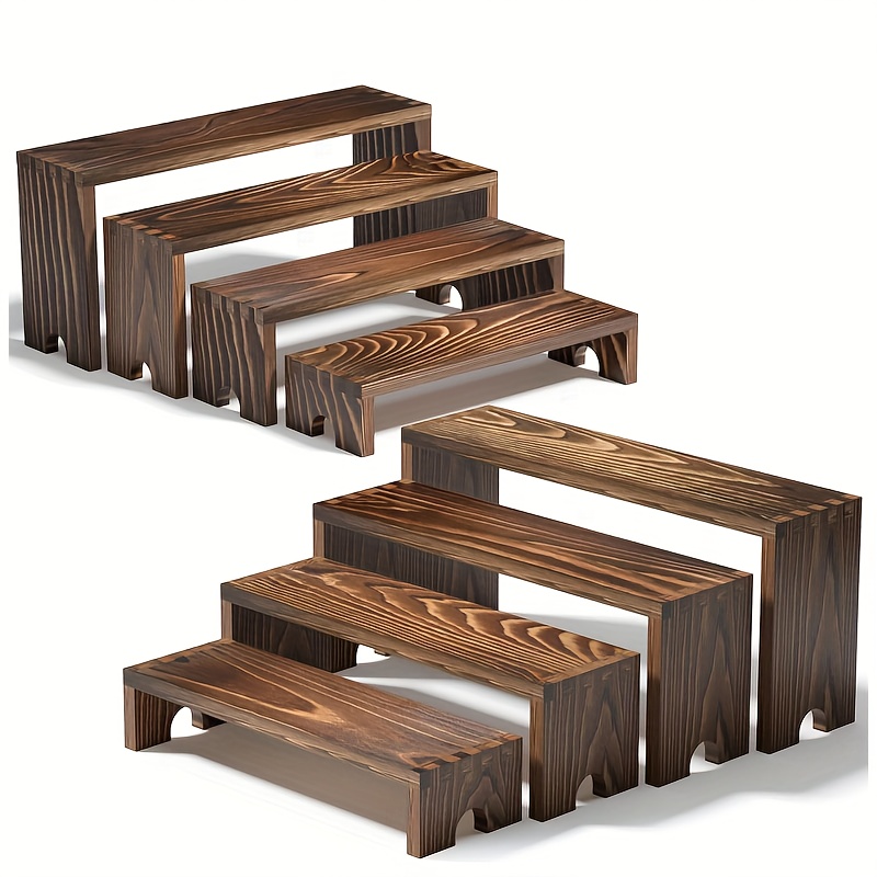 4/8pcs Wooden Layered Display Rack, Stackable Wooden Decorative Rack, Suitable For Multifunctional Storage Racks For Parties, Gatherings, And Home Use, Standing Shelf