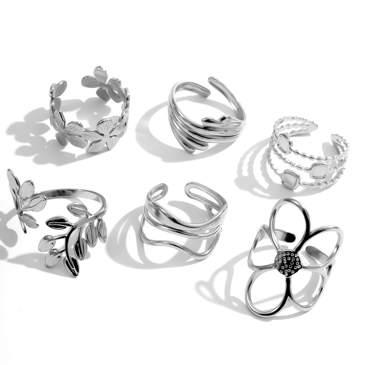 6pcs Stainless Steel Ring Set! Punk Metal Heart Multi-style, Fashionable And Exquisite, Suitable For Daily Wear Or Party Wear, Great Value