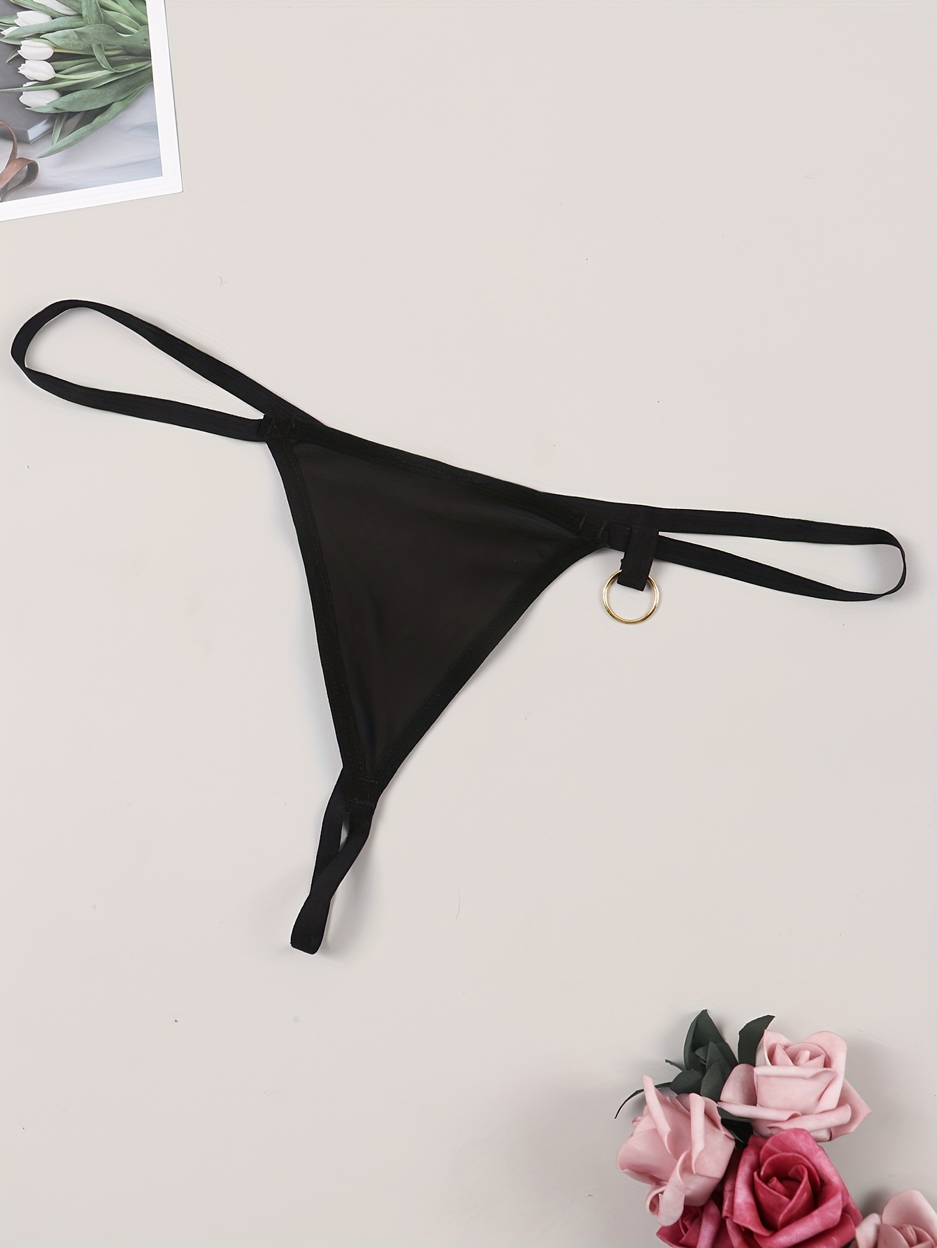 V String Thongs Ring Solid Low Waist Intimates Panties - Temu