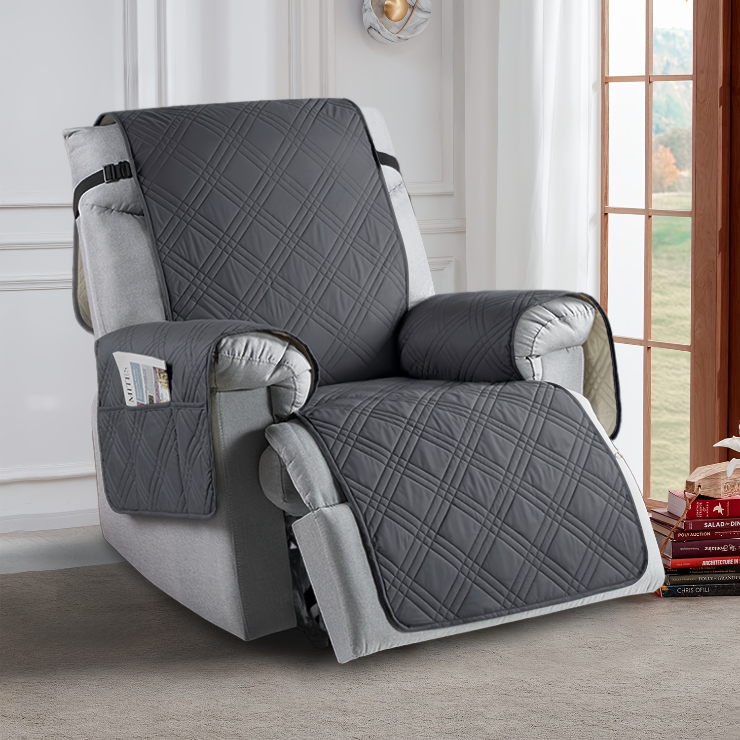 TEMU Housse de coussin de canapé 1 pièce, housse de fauteuil inclinable avec poche de rangement, antidérapante, durable et lavable, convient pour