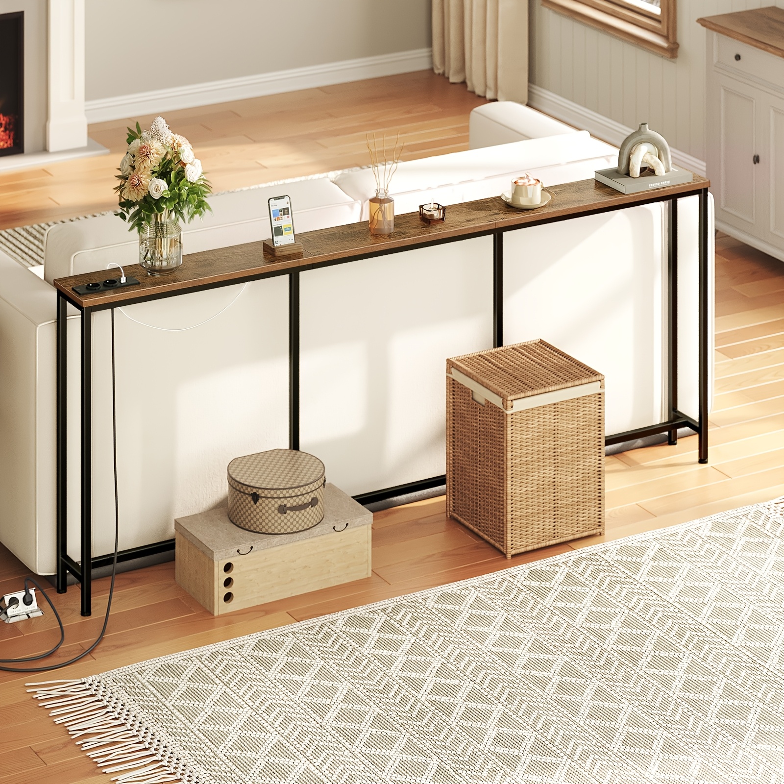 Mesa de Consola Delgada y Larga - Elegante Mesa Rectangular para Sofá para Espacios Peq...