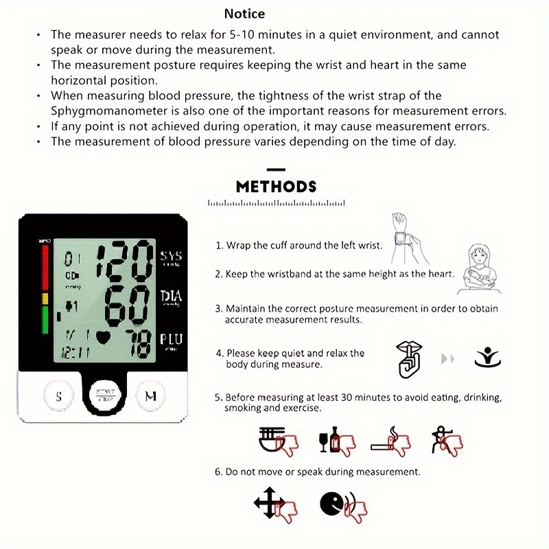   kun wrist   automatic wrist bp monitor blood pressure cuff for home use adjustable cuffs for adult electronic digital large lcd display with battery and carrying case Product details 9