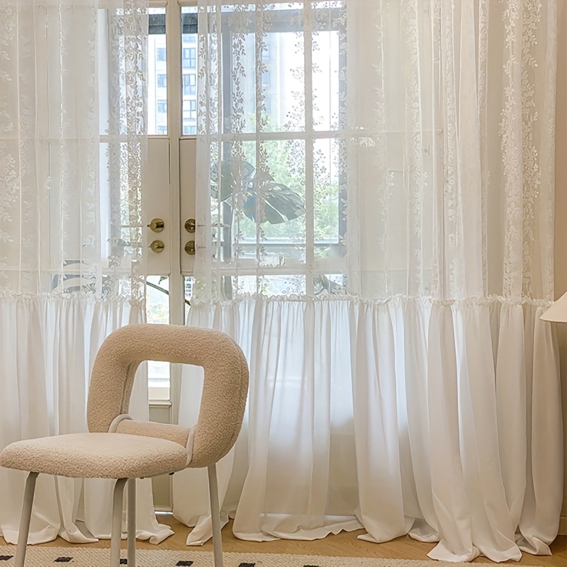 Schwarze Spitzen-Vorhänge Mit Rosenstickerei – 2-teilig, Je 144x213 Cm, Shabby Chic Für Schlafzimmer