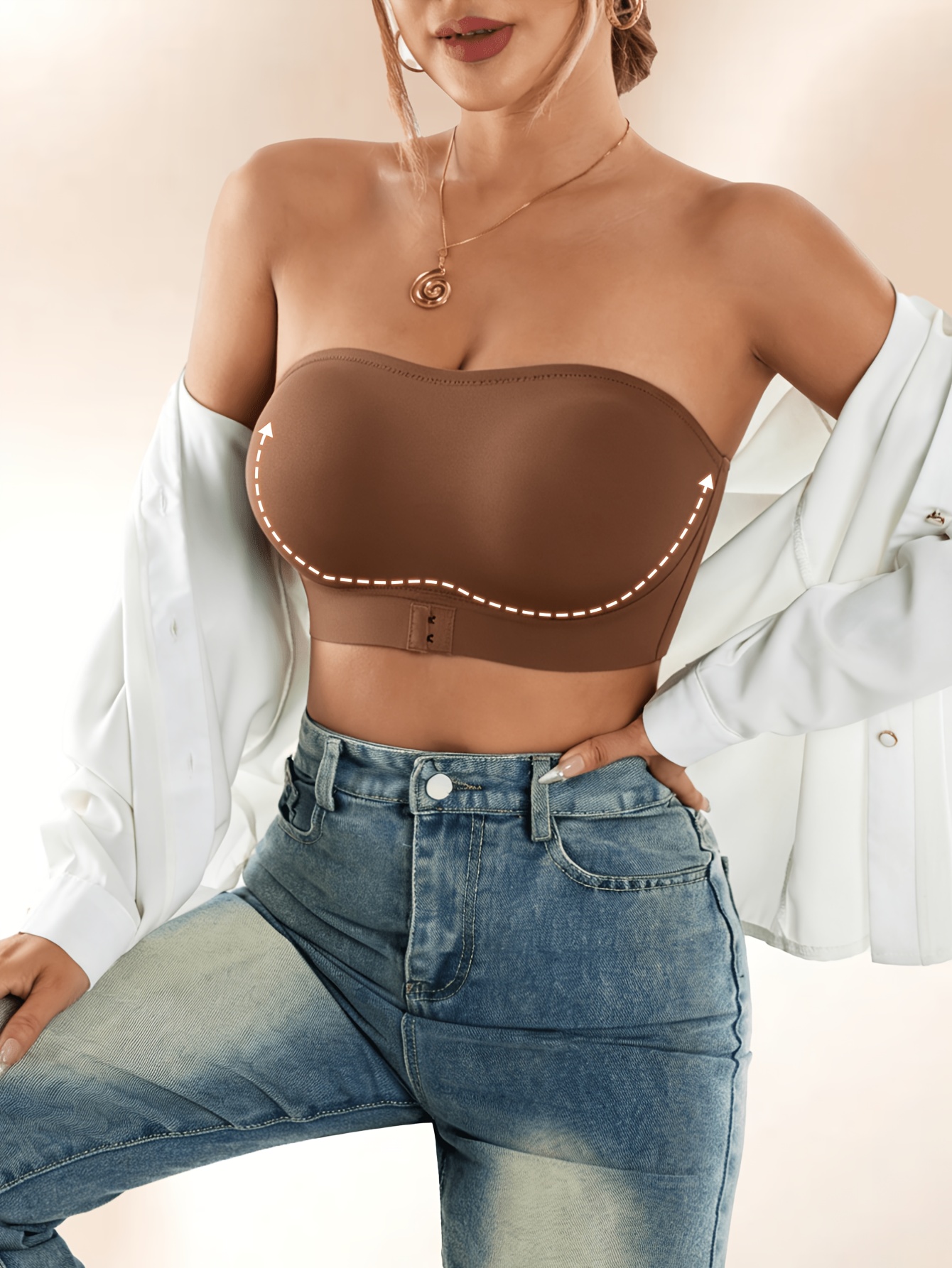4pcs Women's Strapless Wireless Daily Bra Set, Soft Support