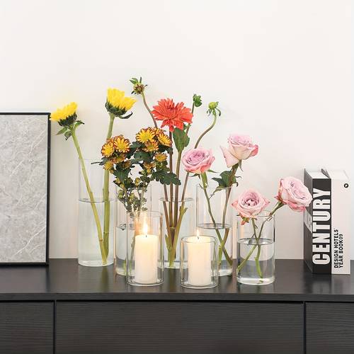 artikel foto 8-delige glazen winddichte kaarsenhouder set, geschikt voor stijlen, moderne zwevende kaarsen, voor tafelstukken, kaarsen voor tafeldecoratie, romantische bruiloftsdecoratie, kaarsenhouder decoratie voor thuis