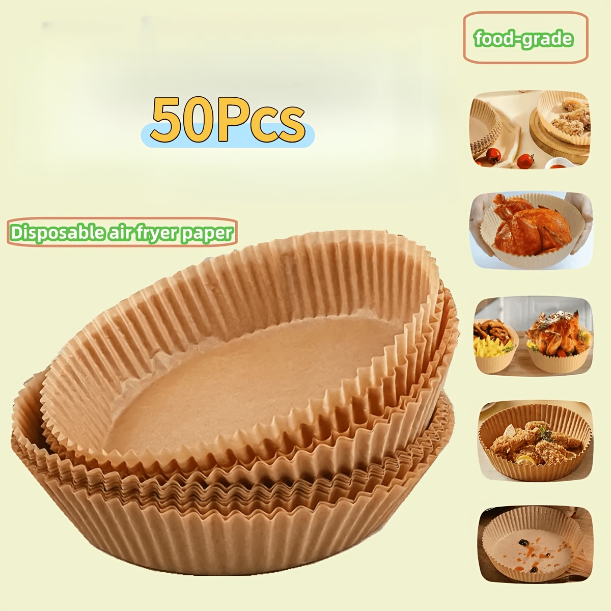 TEMU 50pcs New Food-grade Round Air Fryer Liners, Paper Bowls, Baking Parchment, Disposable Household Baking Paper, And Mats. Suitable For Use In