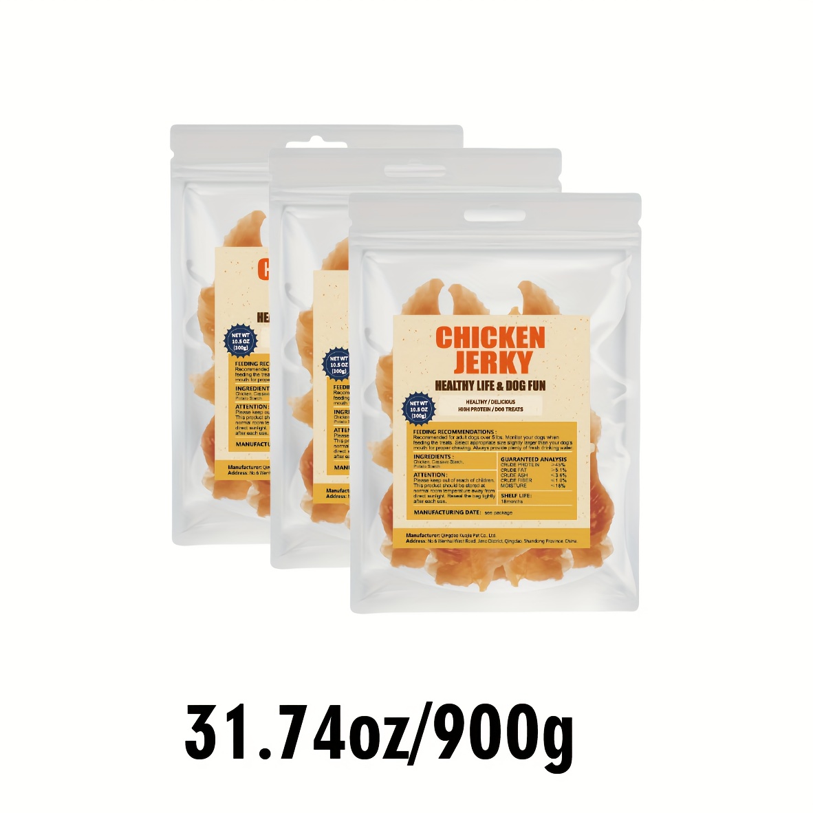 TEMU Chicken Jerky Dog Treats - -free, With Real , Healthy Long-lasting Chew, No Artificial Flavors Or Preservatives, High-protein Snacks For Puppy