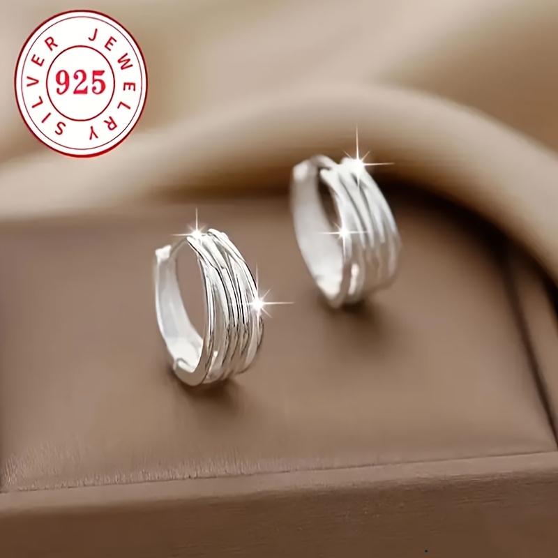 TEMU A Pair Of 925 Sterling Silvery Earrings With Anti Allergic Design, Perfect Gift For Couples And , Suitable For Weddings, Parties, Festivals, And