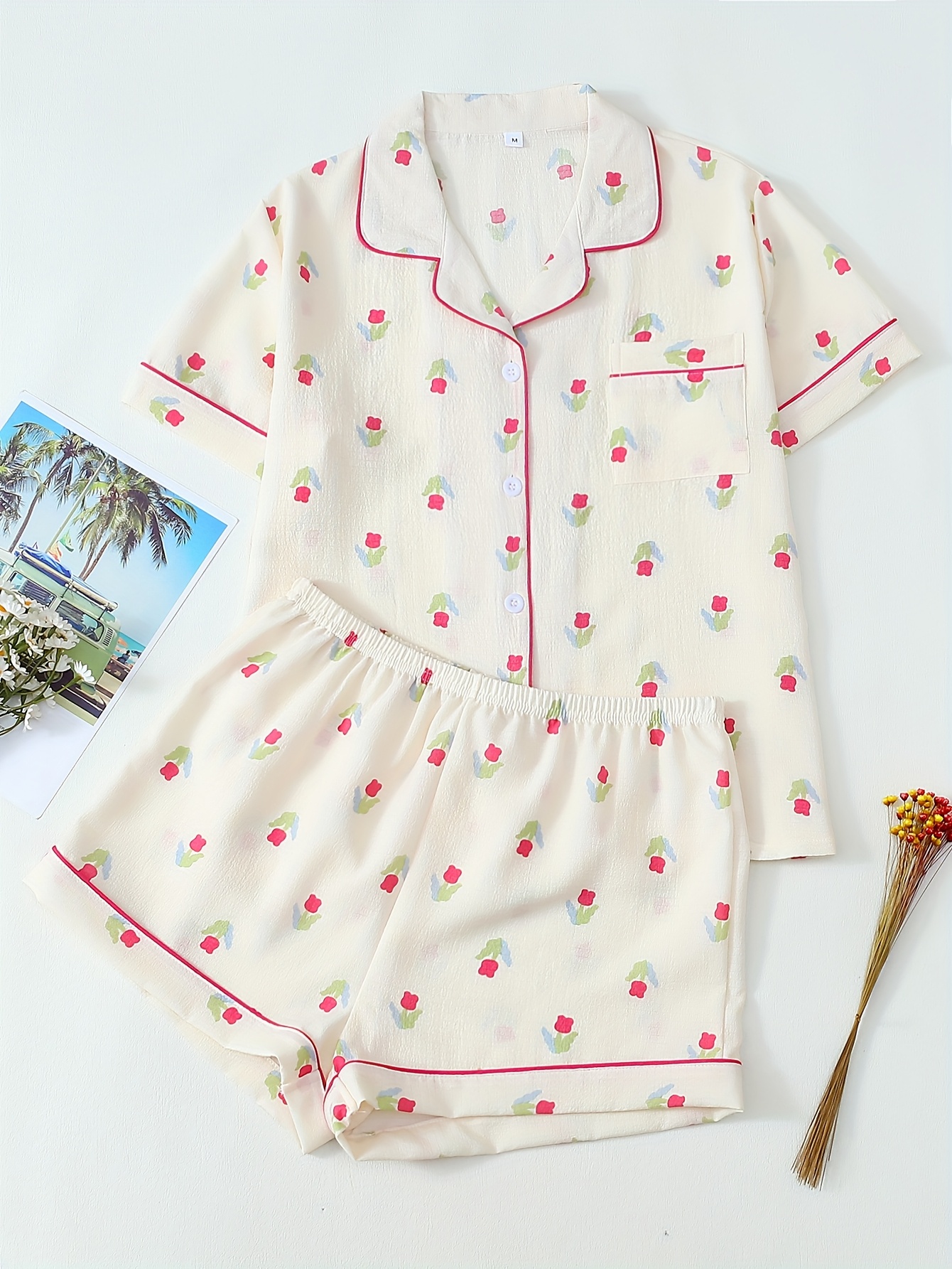 conjunto pijamas mujeres jóvenes en rosa cuello Temu Peru