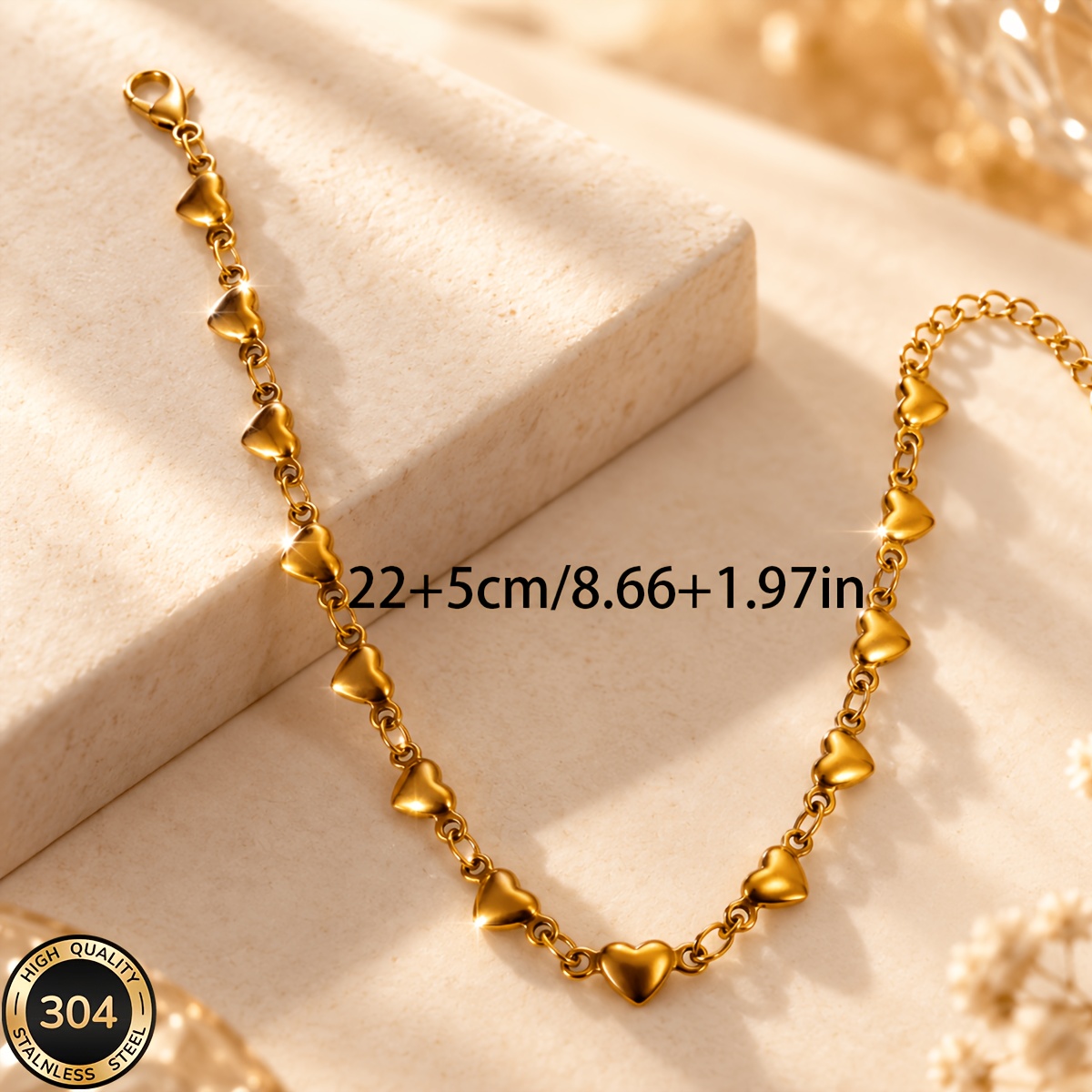 18K Gold Plated Heart Bracelet, Unisex Design