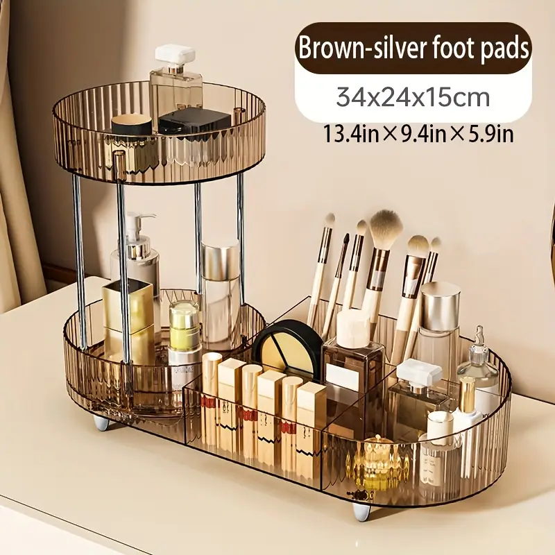 2 layer transparent acrylic makeup storage box with transparent golden silvery pad makeup storage rack for dressing table to store skincare products brushes perfume Product details 5