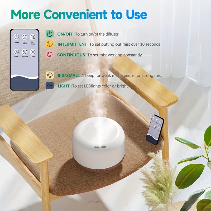 

Lights Ultrasonic Air Negative Ion Humidifier 500ml Wood Grain Aroma Diffuser 5 In 1 Ultrasonic Oil Humidifier, No Water Off, With Usb Charging Cable And Remote Control Aroma Air Humidifier For Home