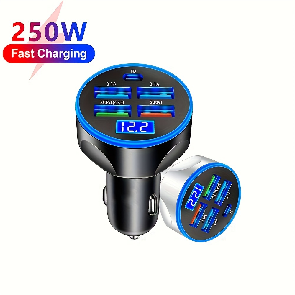 

250w Super Fast Charging 5-in-1 Adapter Charging Head Converter 4usb+pd Mobile Phone Charger 1 Tow 3 Car Electronic Accessories