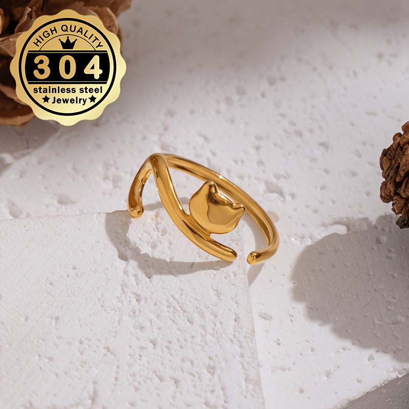 Adjustable Open-end Women's Kitten Design Ring
