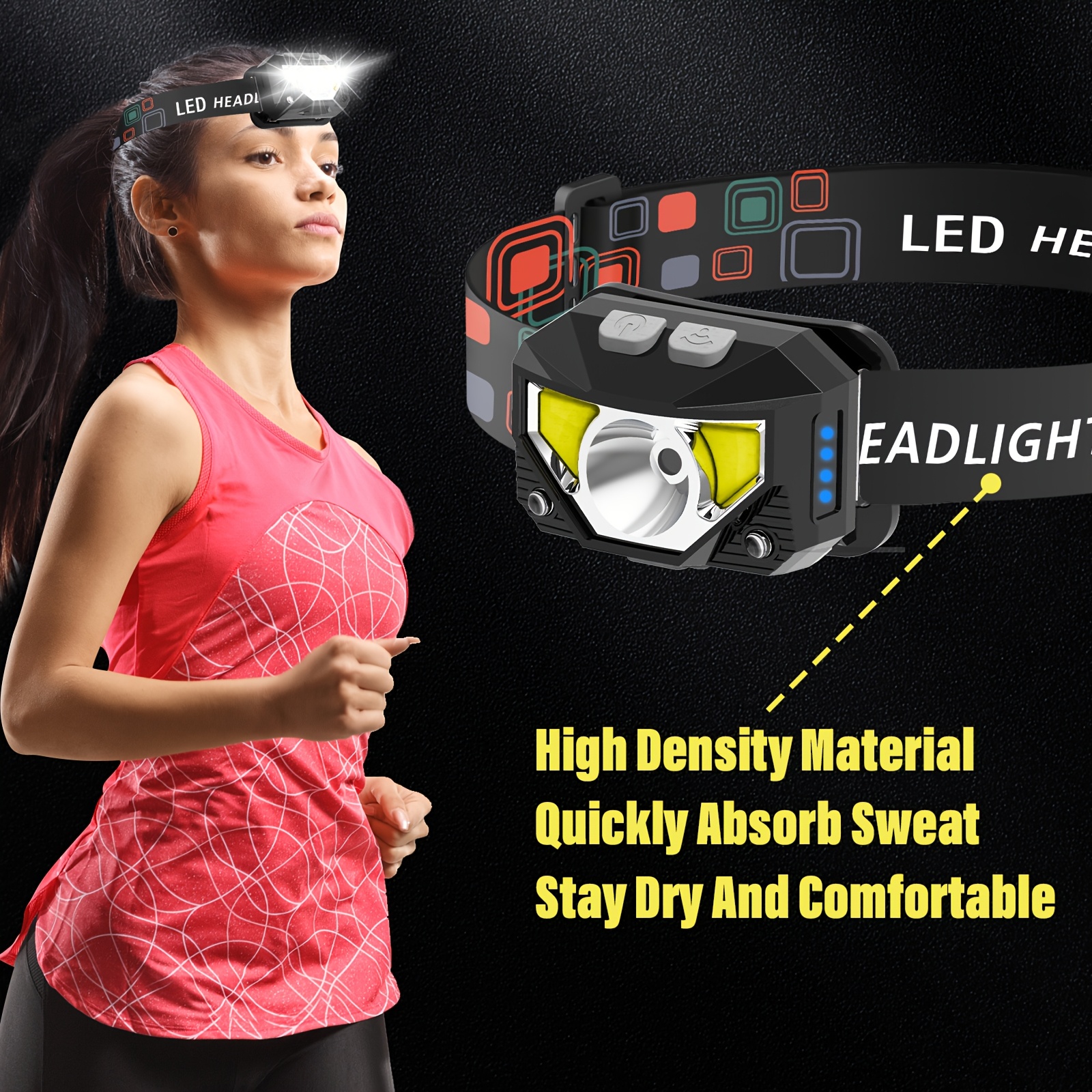 

2pcs 1200lumen With Motion Sensor - Lightweight, Rechargeable Flashlight For Camping, Running & Fishing - Adjustable Headband, Usb Powered, , Boyfriend Christmas Gift, Outdoor, Goando