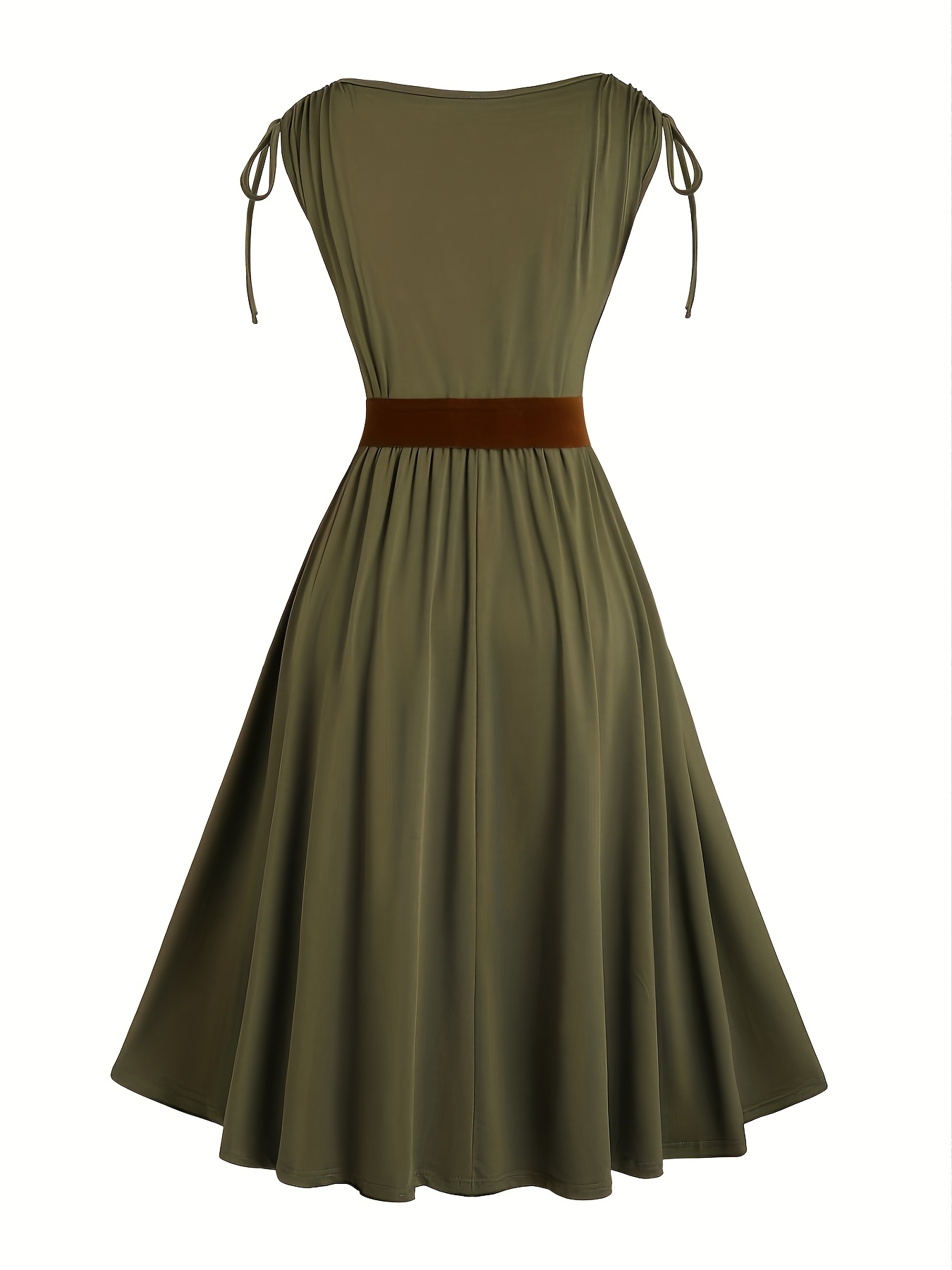belted ruched solid a line dress elegant surplice neck - Temu