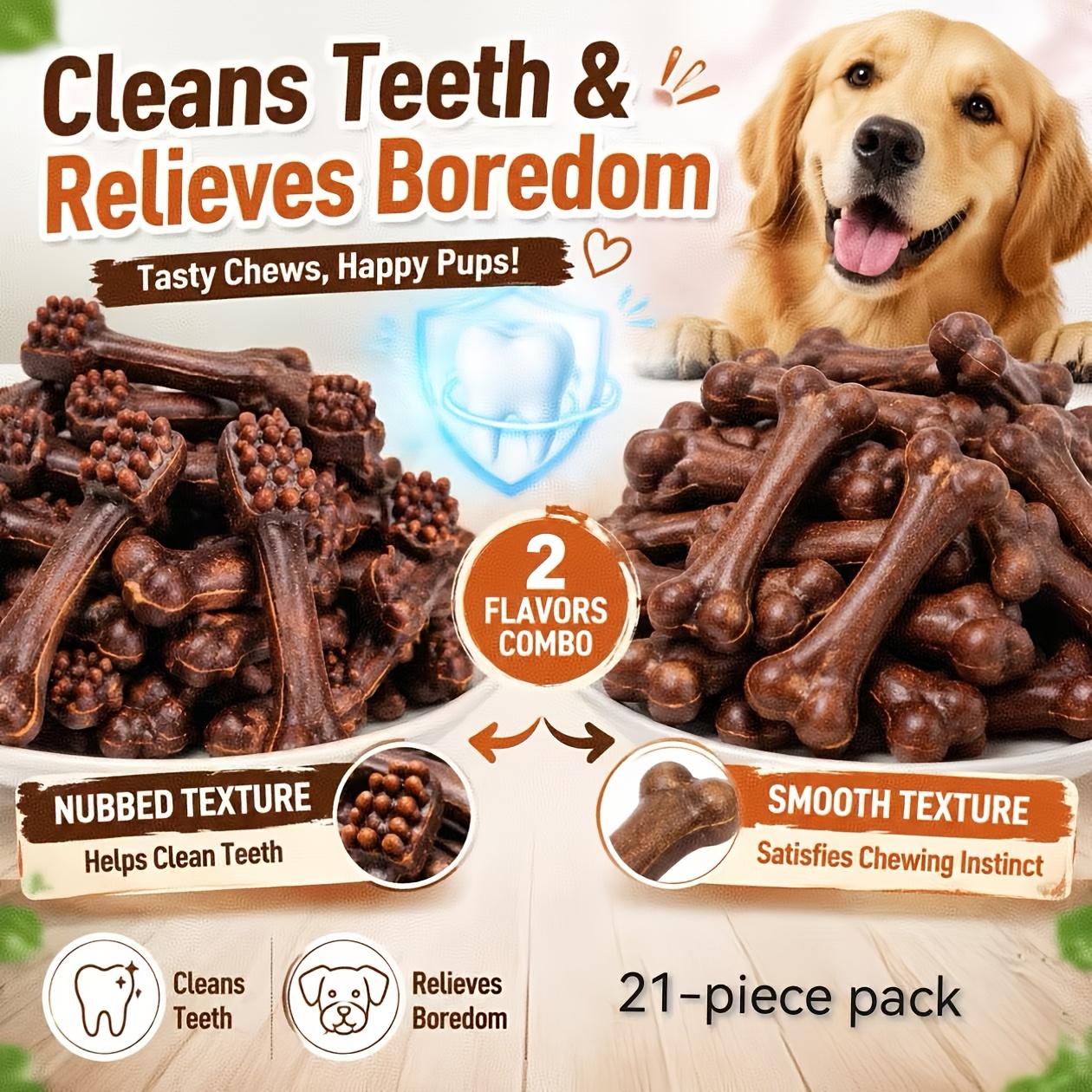 TEMU -v 21pcs Bite-resistant Dog Chewing Sticks, Dog Chewing Toys, 2 Styles Combination Novelty Dog Toys, Helping Dogs Clean Tartar, Remove Bad