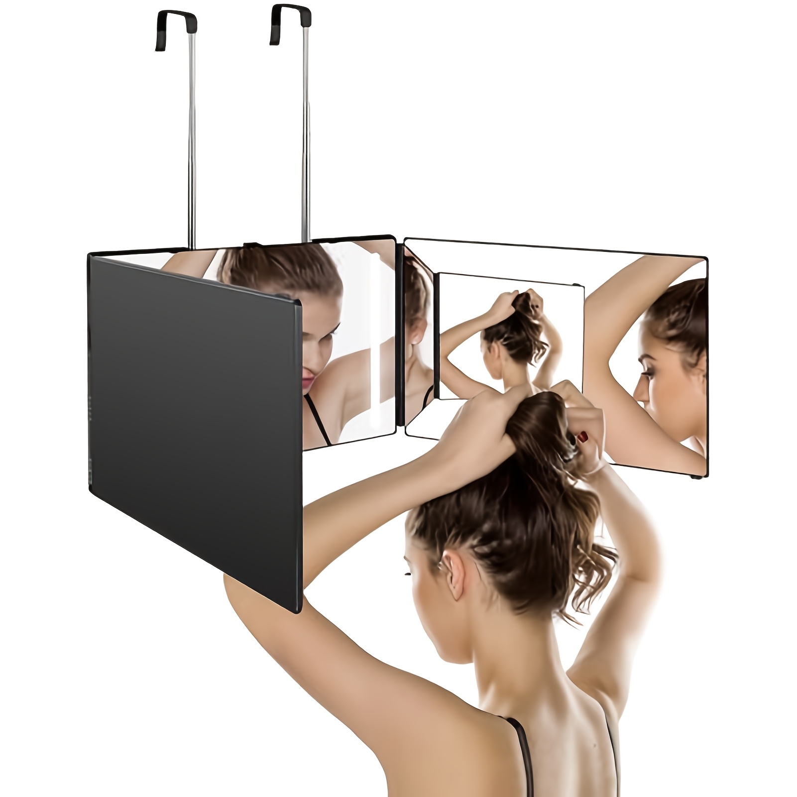 Image of Adjustable Foldable Portable 3-sided Mirror With Mirror & Frame - 3-fold Compact Suitable For Haircuts, Braiding, Shaving, Hair Dyeing - Lightweight For, Travel, Professional Salon Use