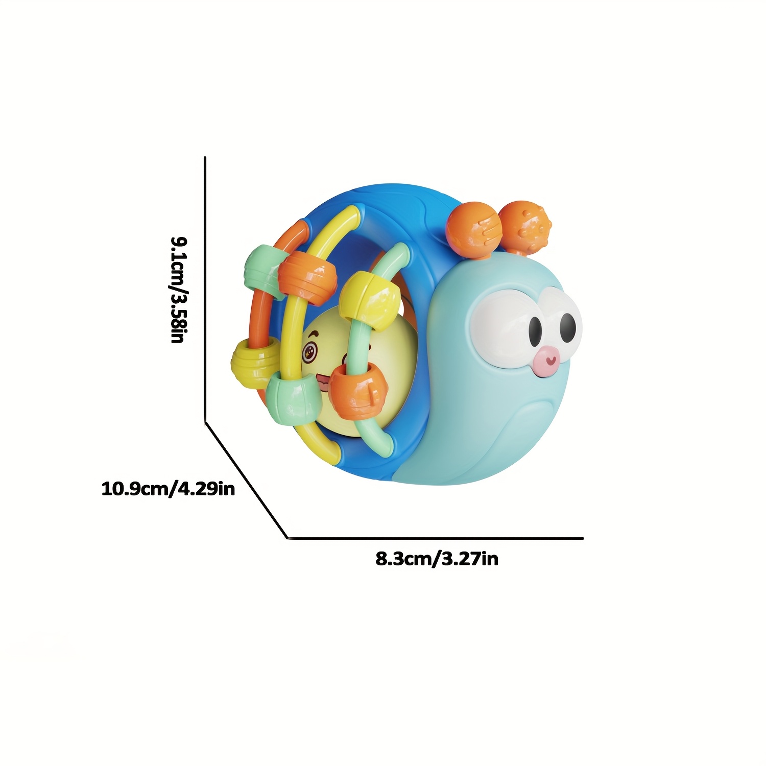 Baby Teething & Grasping Toys - Infant Safe Crinkle Squeaky Snail Ball With Rattle, Soft Toy For 0-12 Months, Easy To Hold