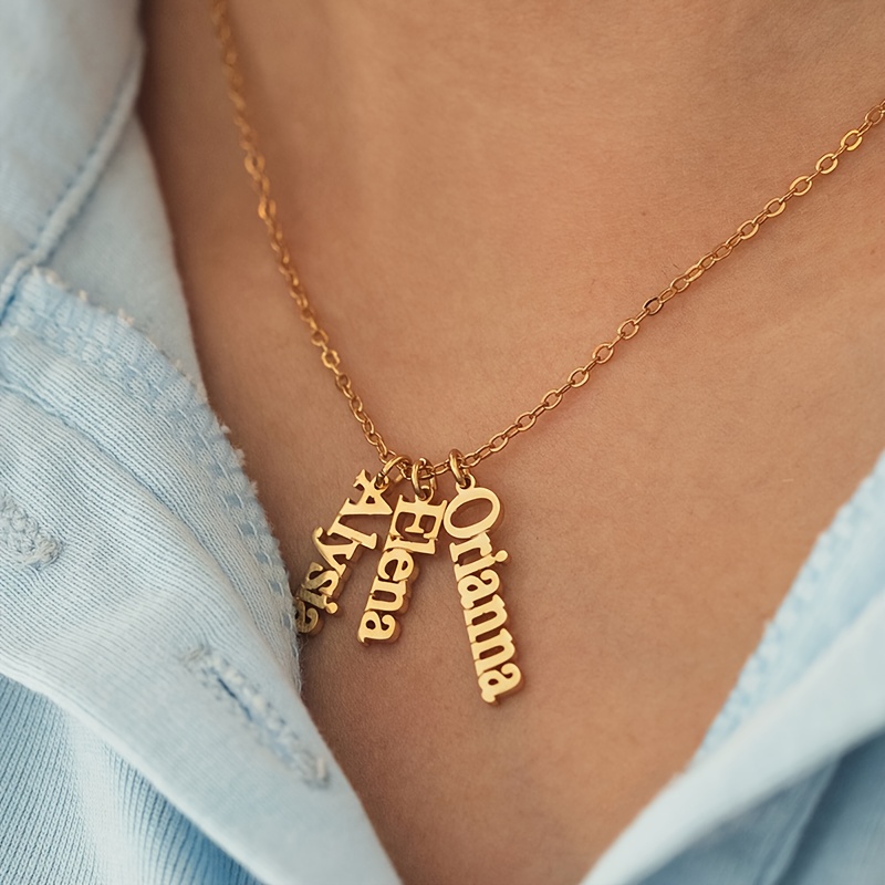 Women's Custom Vertical Name Necklace, 18K Gold Plated