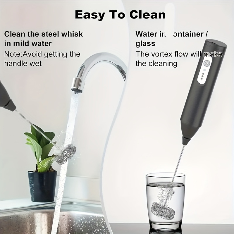 2 in 1 electric milk frother handheld mixer with usb charging   adjustable powerful motor built in egg beater foam maker cordless operation for   cappuccino whisky   appliance with ergonomic handle usb powered compatible with usb   handheld milk frother Product details 3